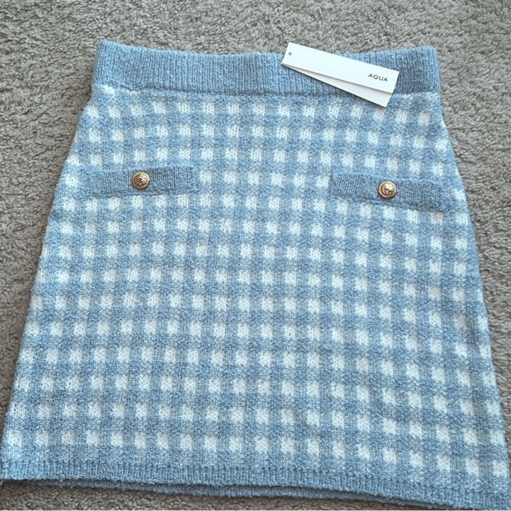Blue and White Checkered Plaid Skirt - Picture 2 of 3